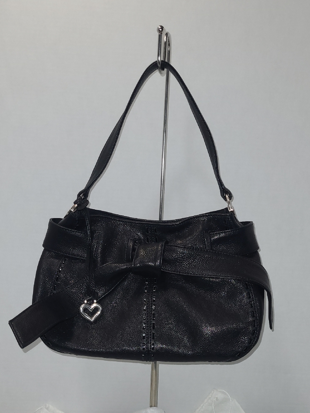Brighton Black Leather Shoulder Bag with Heart Charm